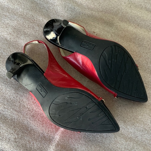 Anne Klein Red and Black Leather Chain Detail Heels - Picture 3 of 6